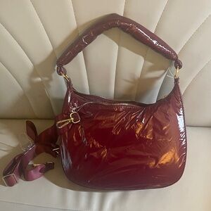 A New Day- Elegant Burgundy Puffy shoulder bag with removable strap -NWOT